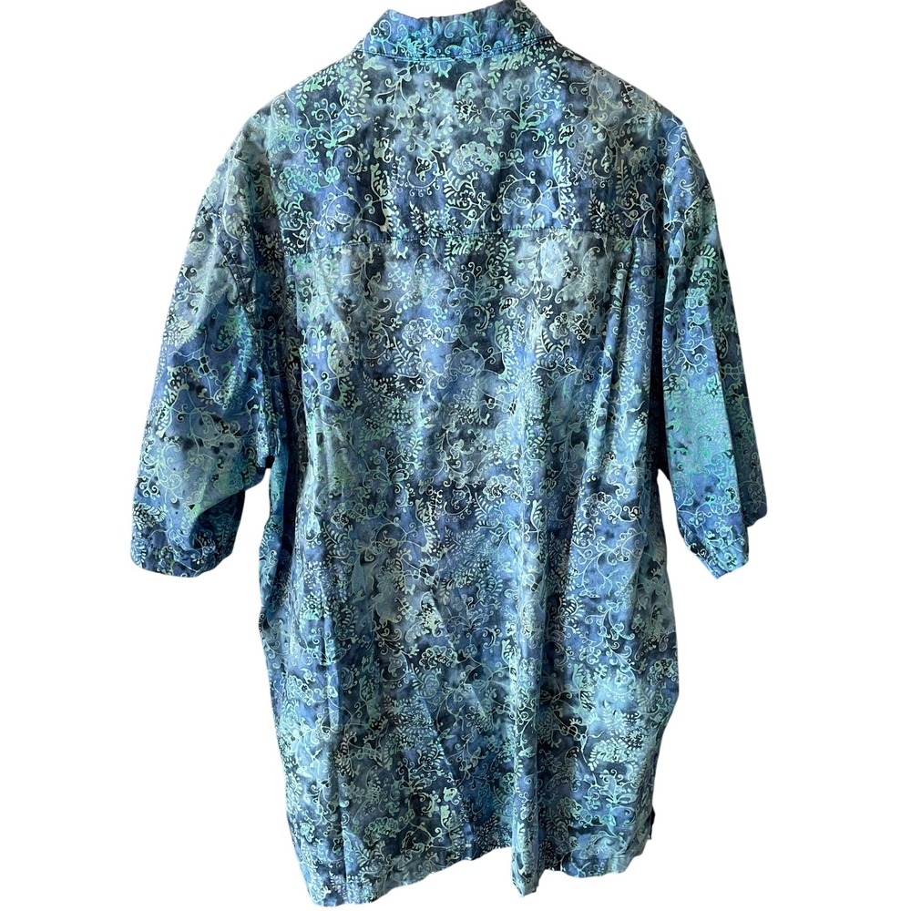 Johari West Mens XLT Batik Shirt Blue Green Tropical Floral Cotton Short Sleeve - Picture 5 of 10